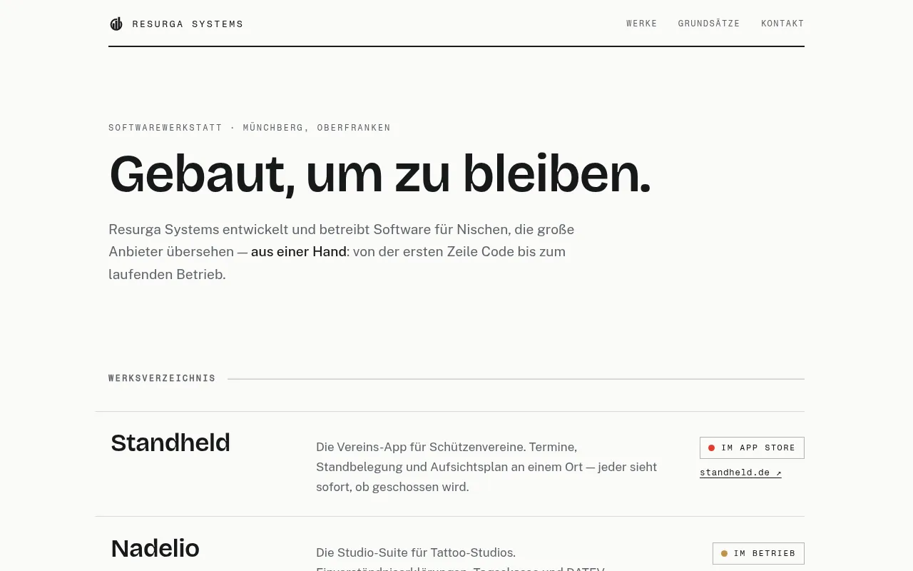 Startseite von resurga-systems.de – helles Werksverzeichnis-Design